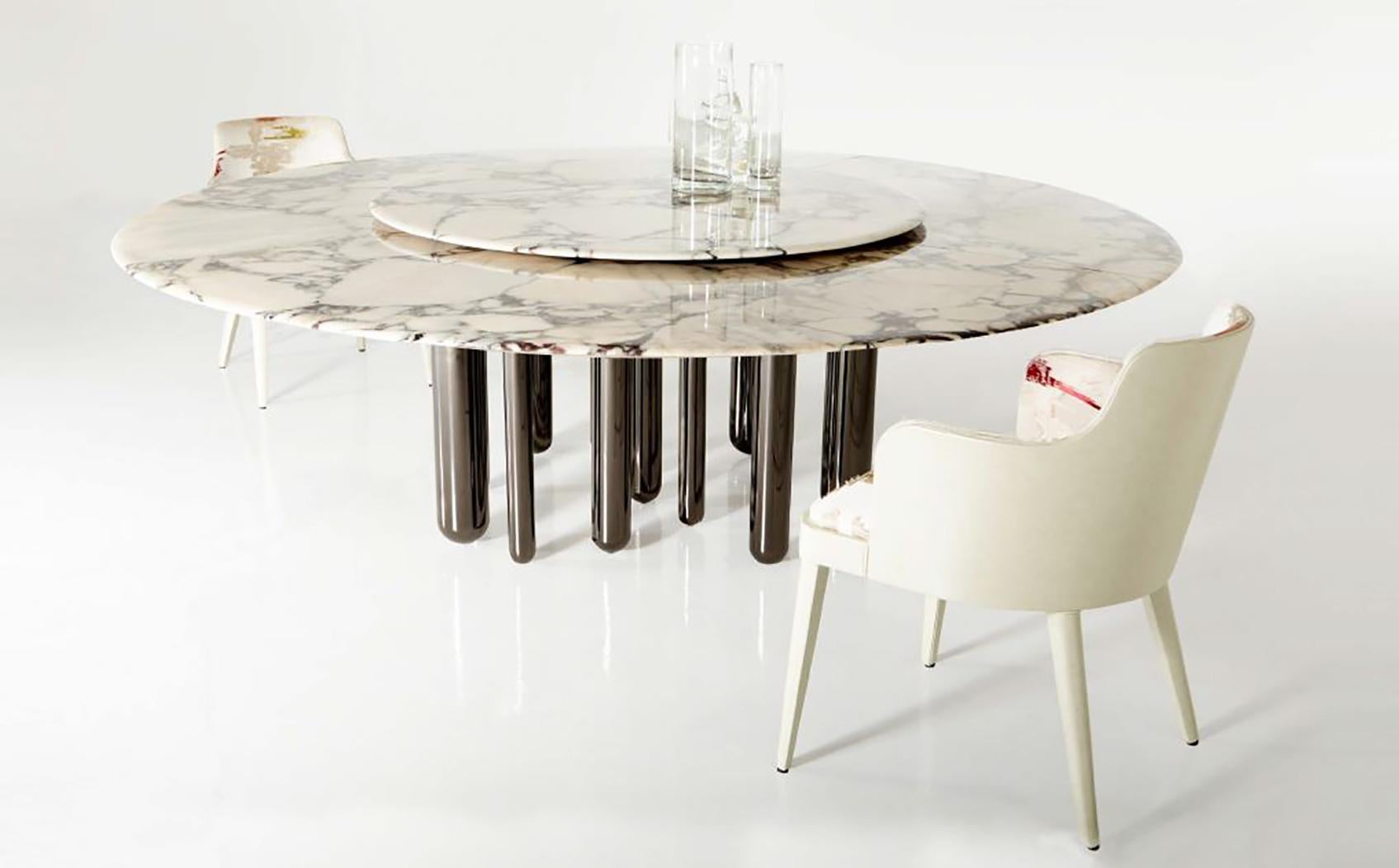 Modern Round Marble Dining Table with Lazy Susan For Sale