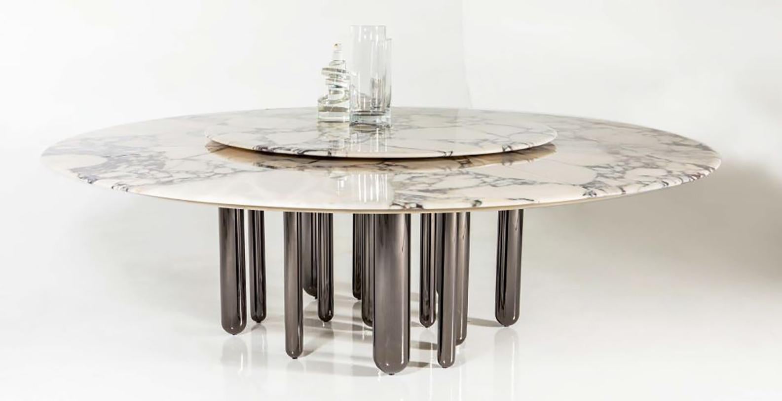 Italian Round Marble Dining Table with Lazy Susan For Sale