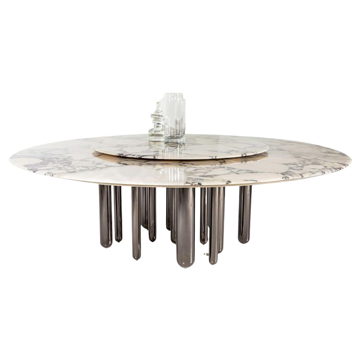 Round Marble Dining Table with Lazy Susan For Sale