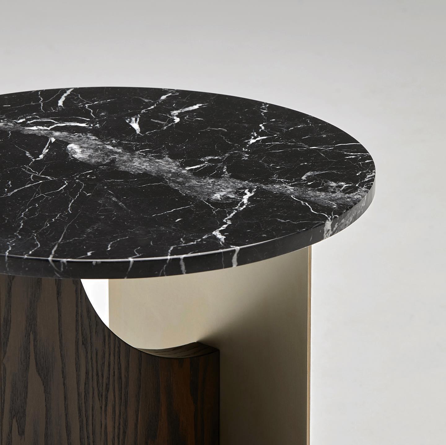 Spanish Round Marble Side Table in Custom Wood and Metal Finishes For Sale