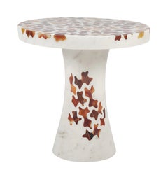 Round Marble Side Table, Pietra Dura Carnelian Agate Inlay
