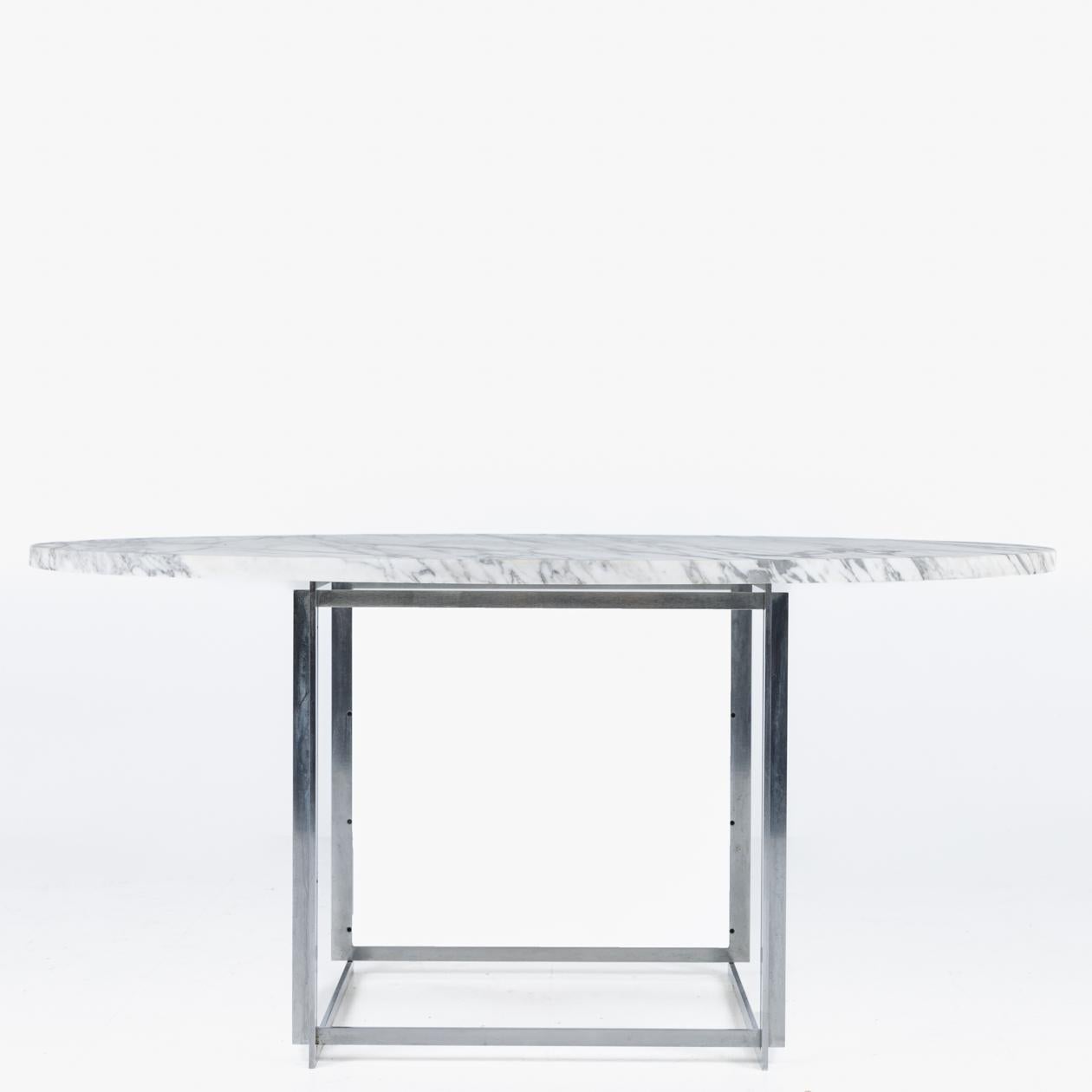 Steel Round marble table PK 54 by Poul Kjærholm For Sale