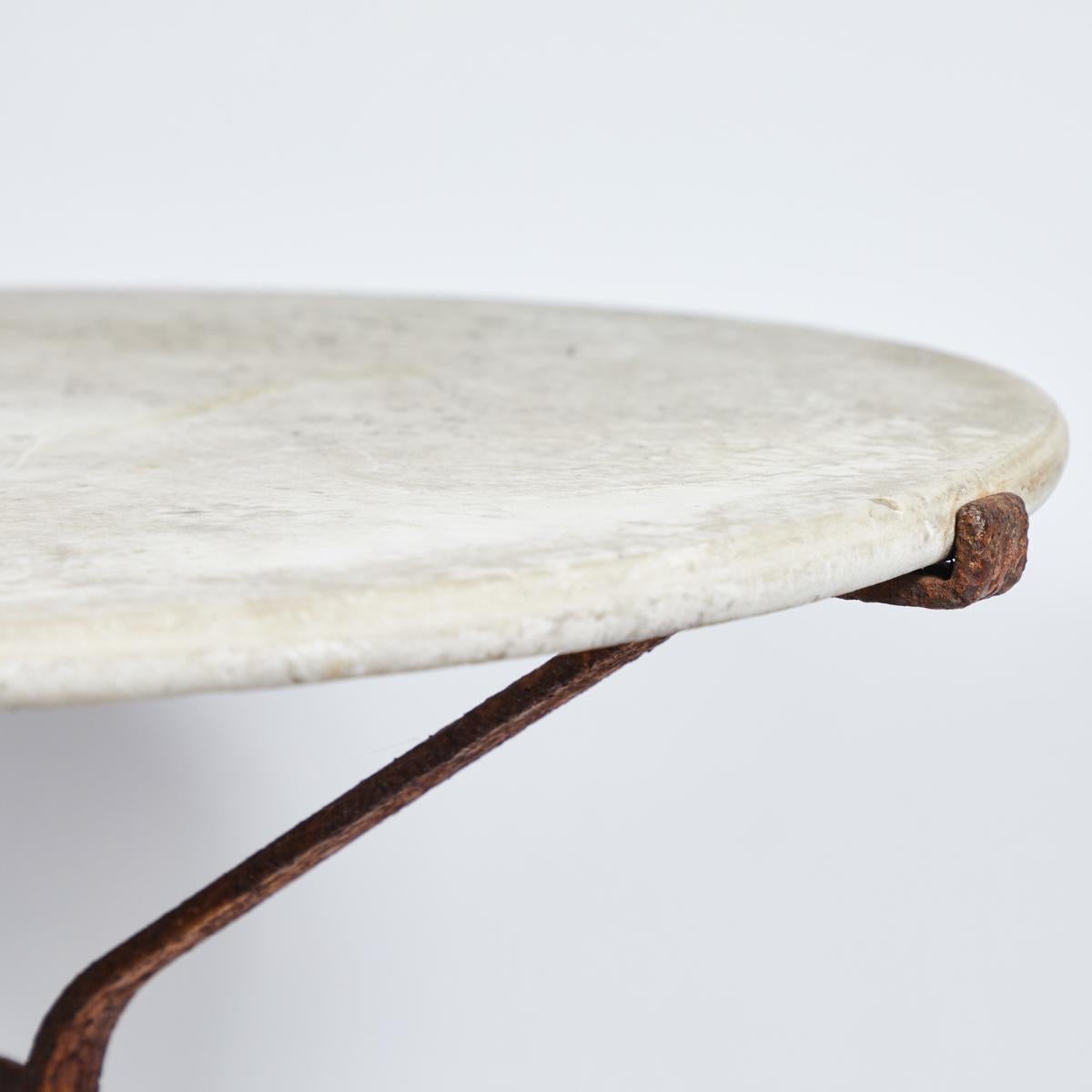 French Round Marble-Top and Iron Garden Table from Late 19th Century France