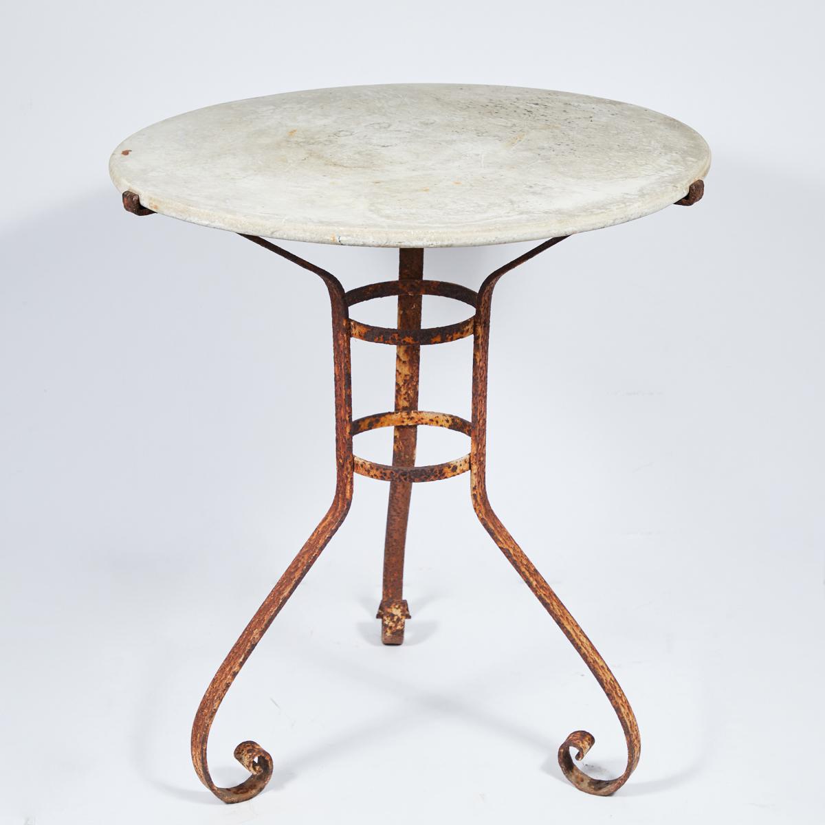 Round Marble-Top and Iron Garden Table from Late 19th Century France 2