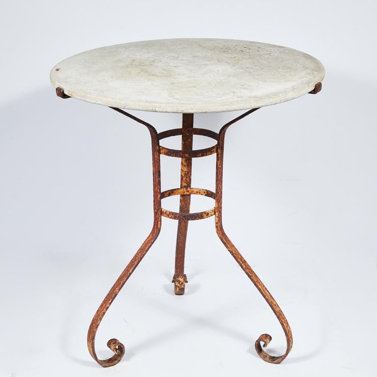 Round MarbleTop and Iron Garden Table from Late 19th Century France at