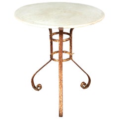 Round Marble-Top and Iron Garden Table from Late 19th Century France