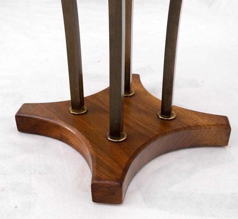 Round Marble Top Brass and Walnut Occasional End Side Table Lamp Stand