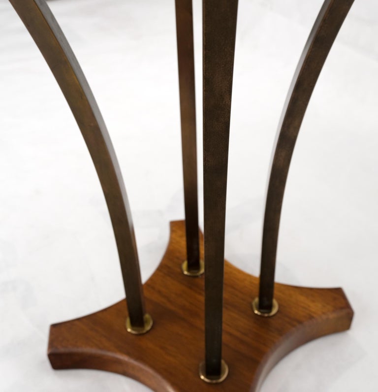 Round Marble Top Brass and Walnut Occasional End Side Table Lamp Stand
