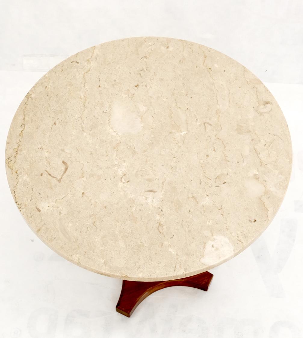 Mid-Century Modern Round Marble Top Brass & Walnut Occasional End Side Table Lamp Stand For Sale