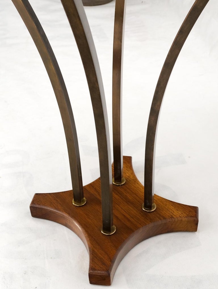 Round Marble Top Brass and Walnut Occasional End Side Table Lamp Stand