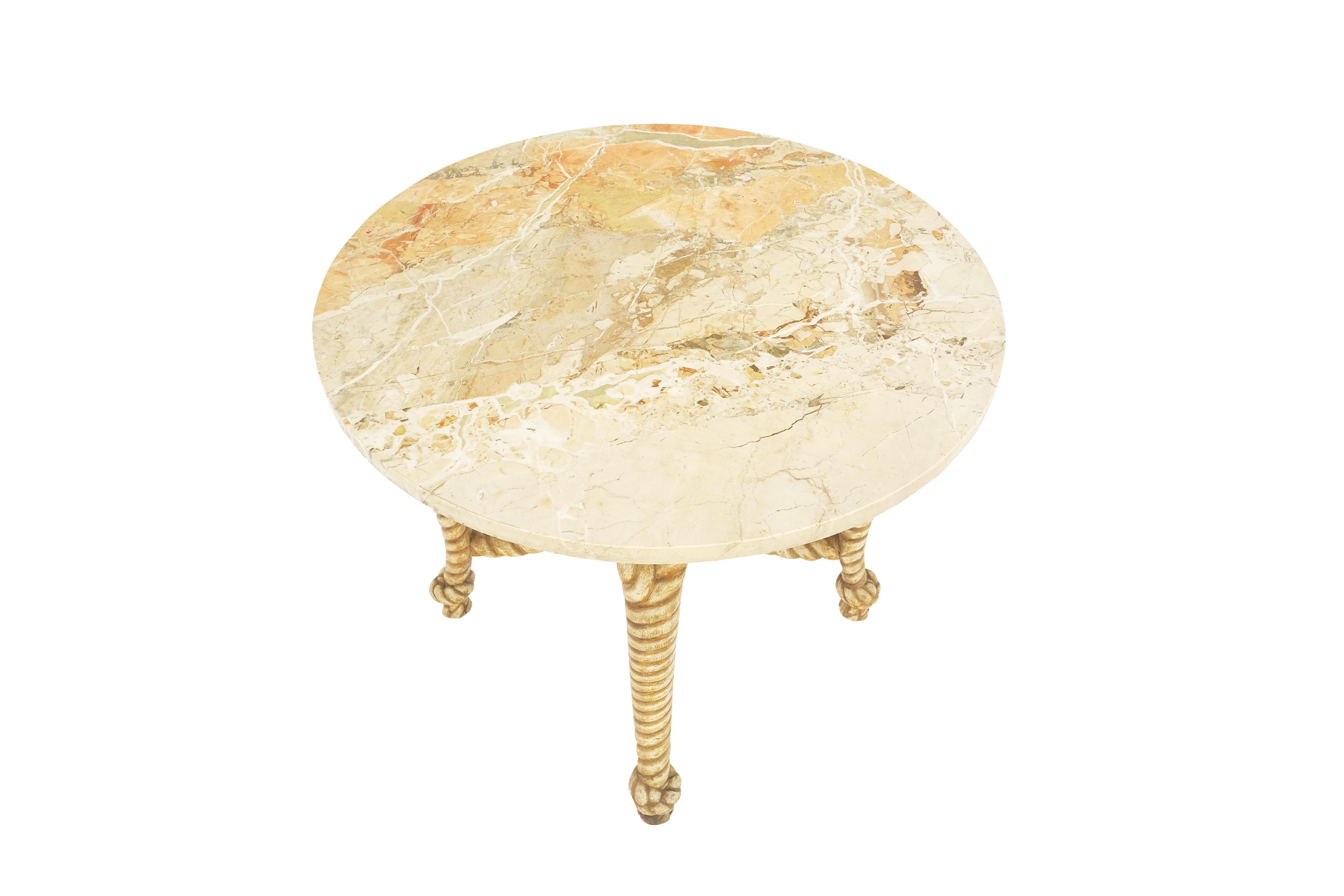 Round Marble Top Carved Wood 