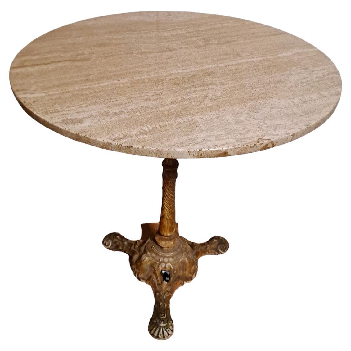 Round Marble Top & Cast Iron Pedestal Base Bistro Table  30"D x 28.75"H For Sale