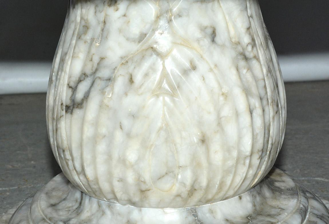 Neoclassical Round Marble Top Coffee Table with Carved Marble Base