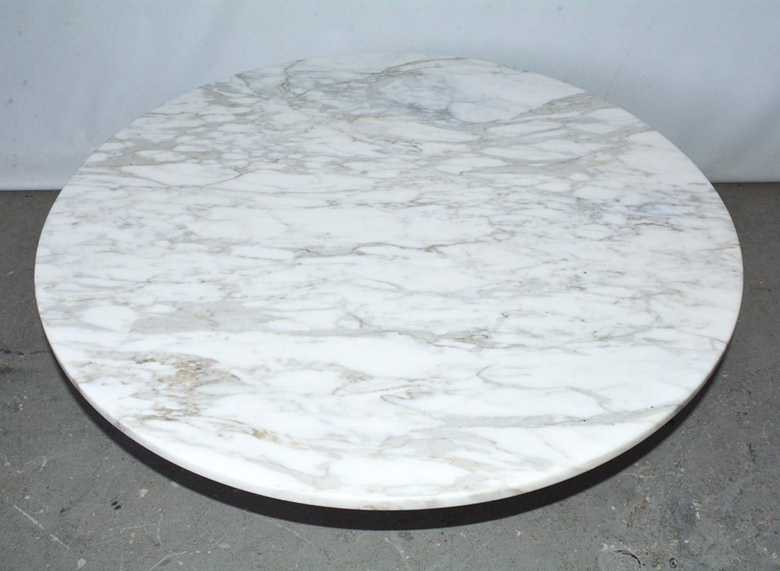 Round Marble Top Coffee Table with Carved Marble Base In Good Condition In Sheffield, MA