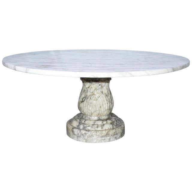 Chic Italian Carved Wood Shell Base Coffee Table with Round Glass Top ...