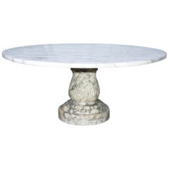 Round Marble Top Coffee Table with Carved Marble Base