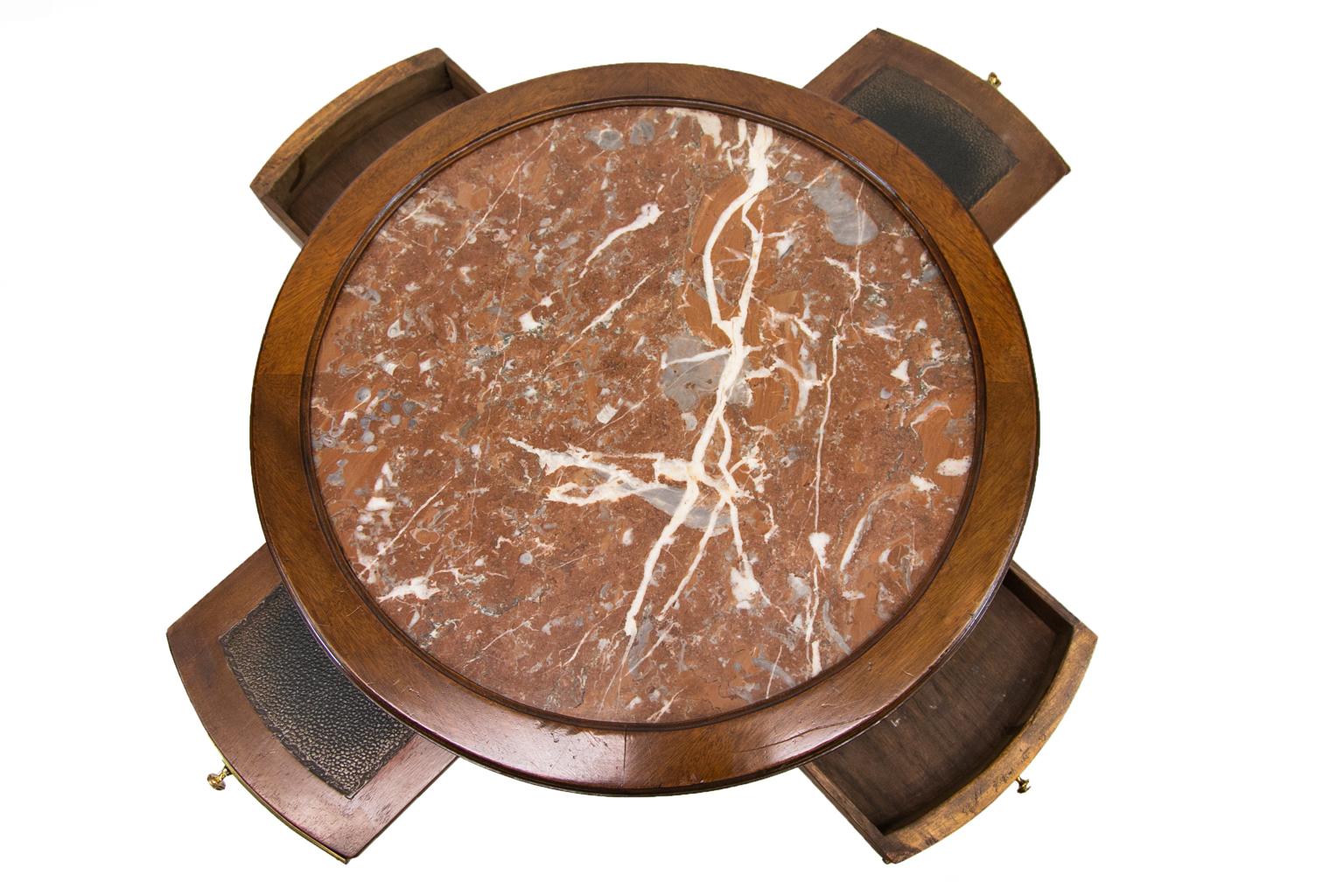Table centrale française ronde à plateau en marbre en vente 4