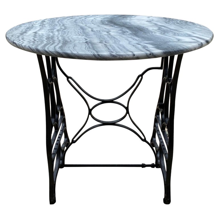 Round Marble Top Garden Dining Table, Hammered Zinc Round Dining Table