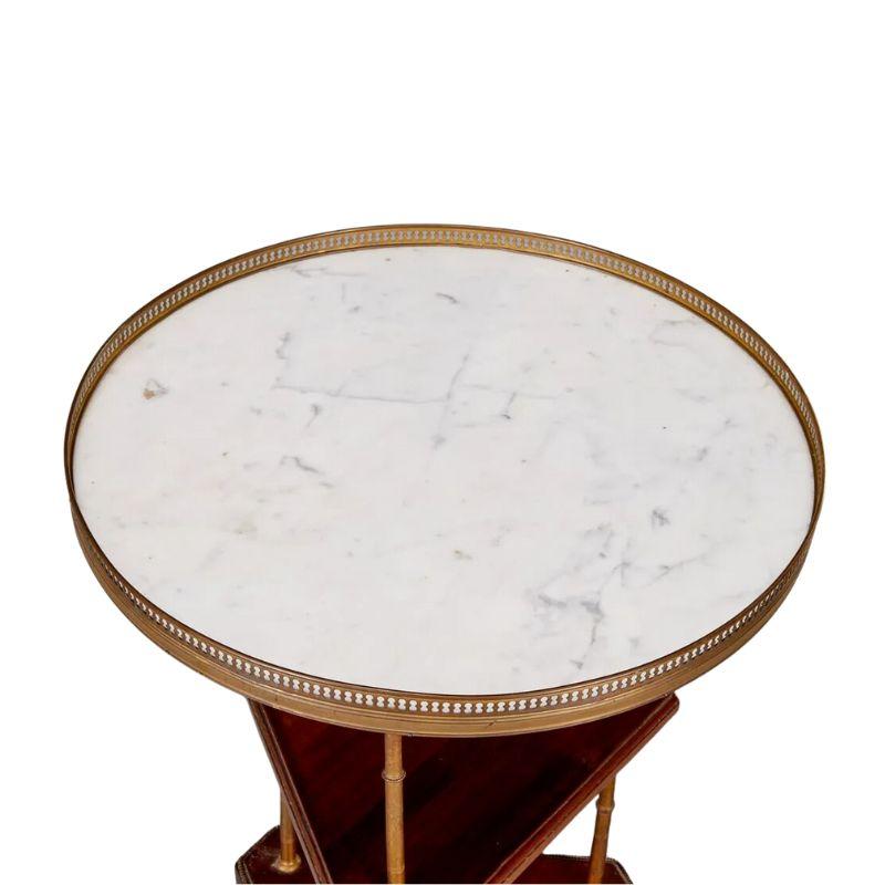 Directoire Round Marble Top Gueridon Table With Mahogany Shelves For Sale