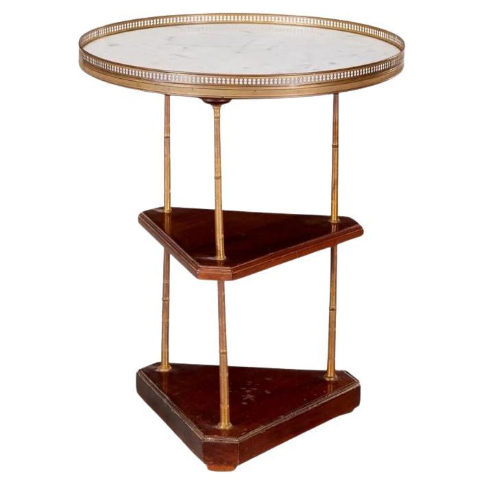 Round Marble Top Gueridon Table With Mahogany Shelves For Sale