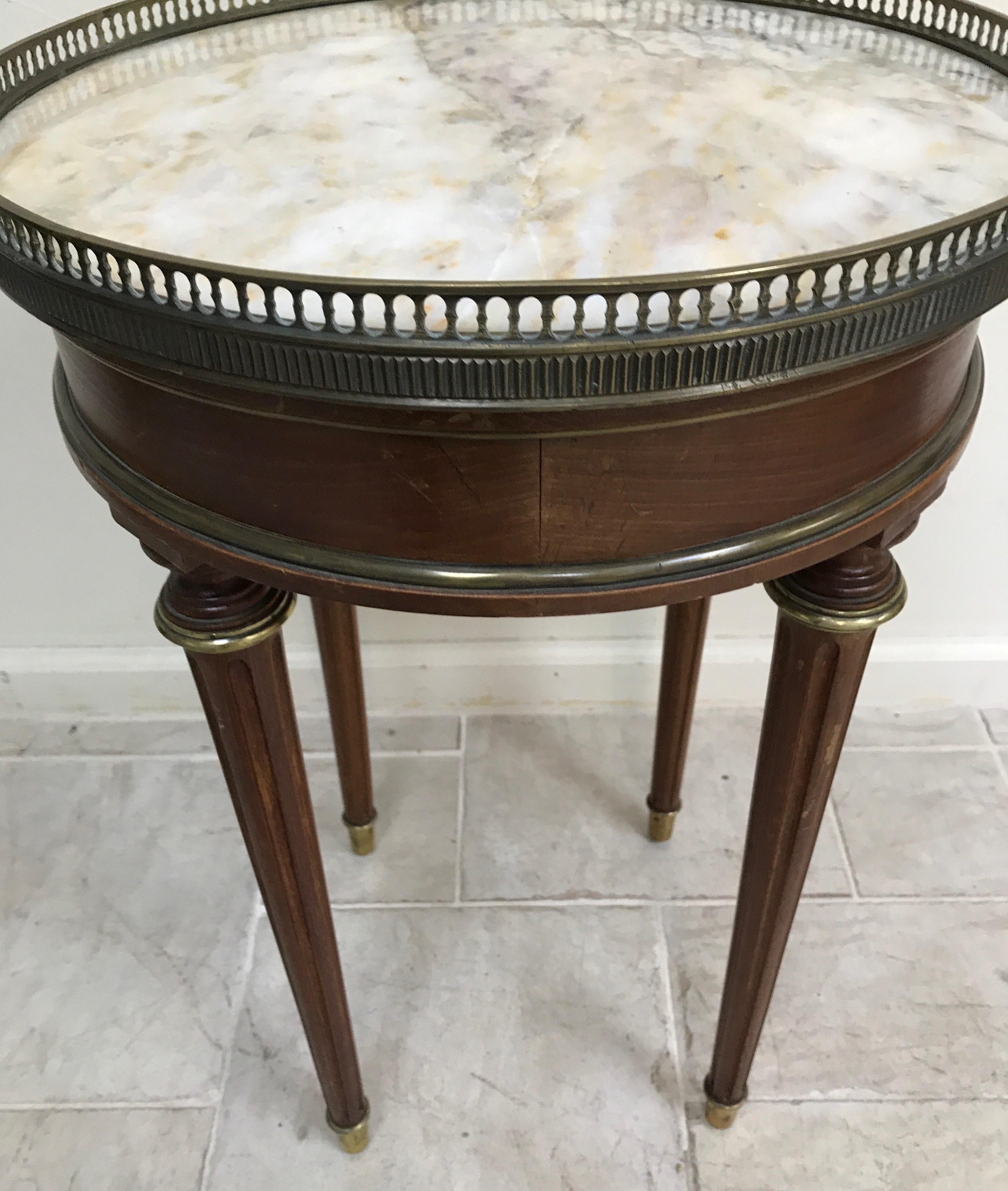 Round Marble-Top Louis XVI Bouillotte Side Table 1