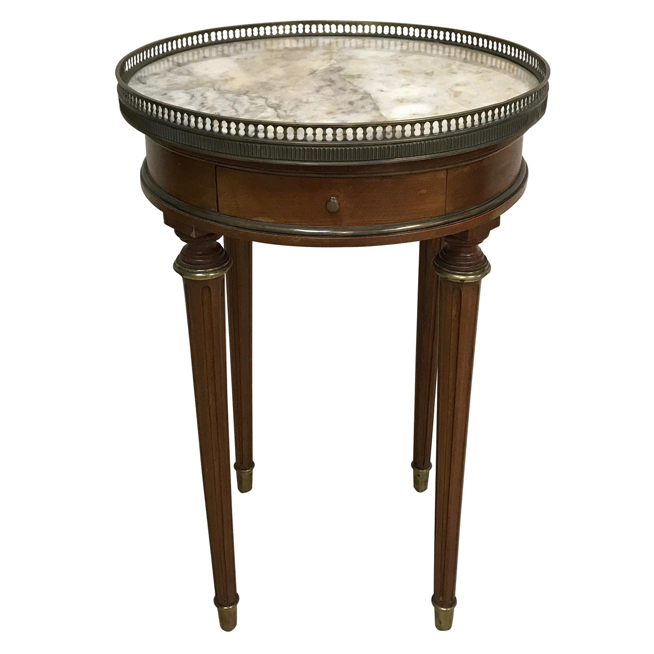 Round Marble-Top Louis XVI Bouillotte Side Table