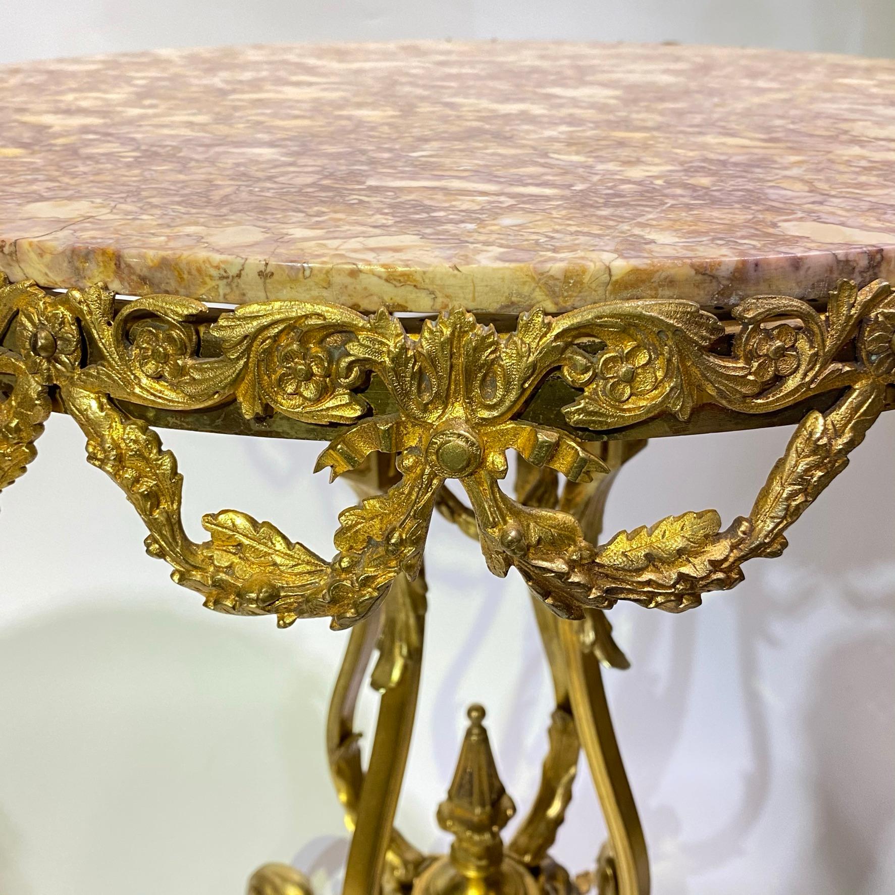 Round Marble Top Louis XVI Style Bronze Side Table 8