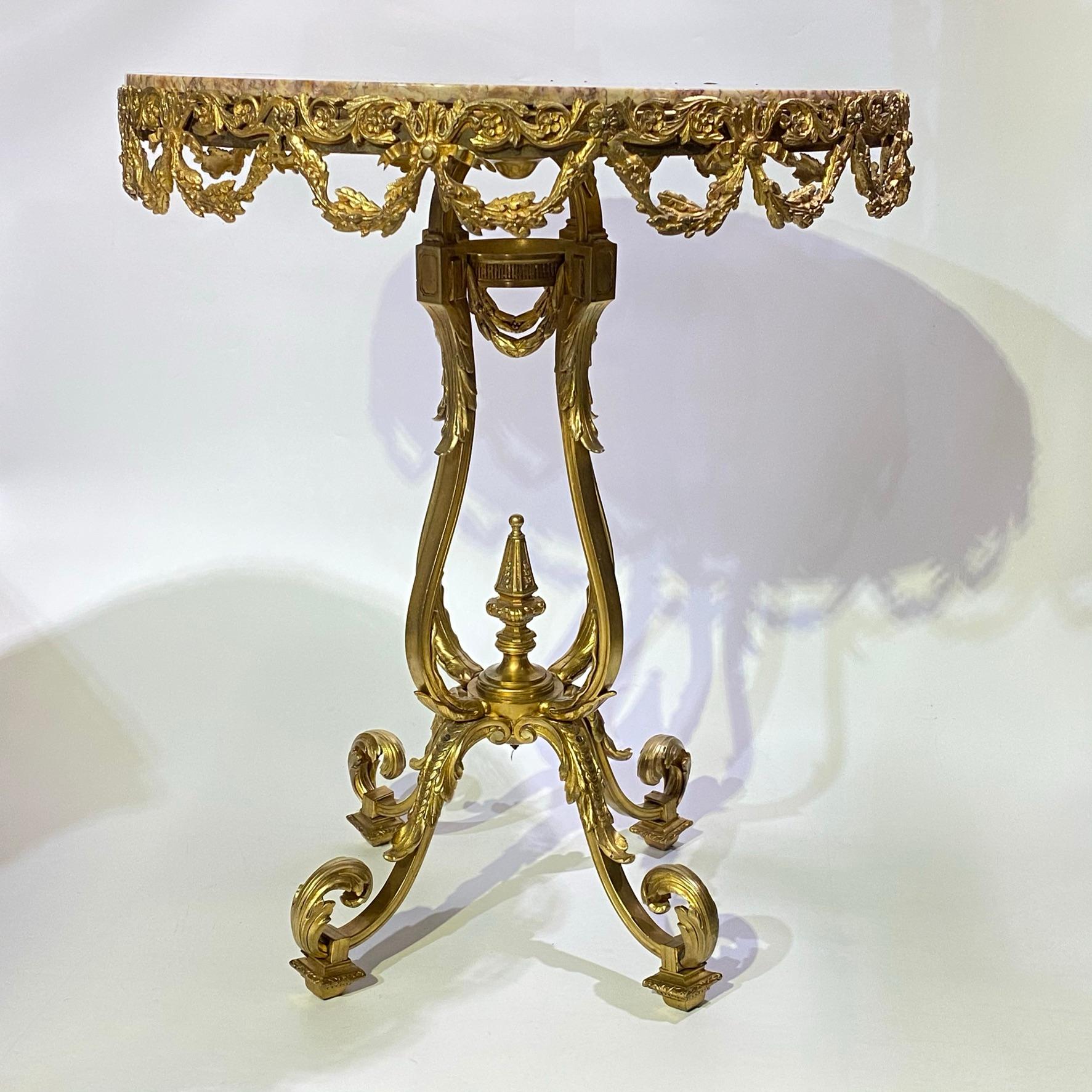 Mid-20th Century Round Marble Top Louis XVI Style Bronze Side Table