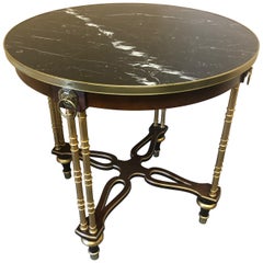 Round Marble Top Mahogany Brass and Gilded Side Table by Baker
