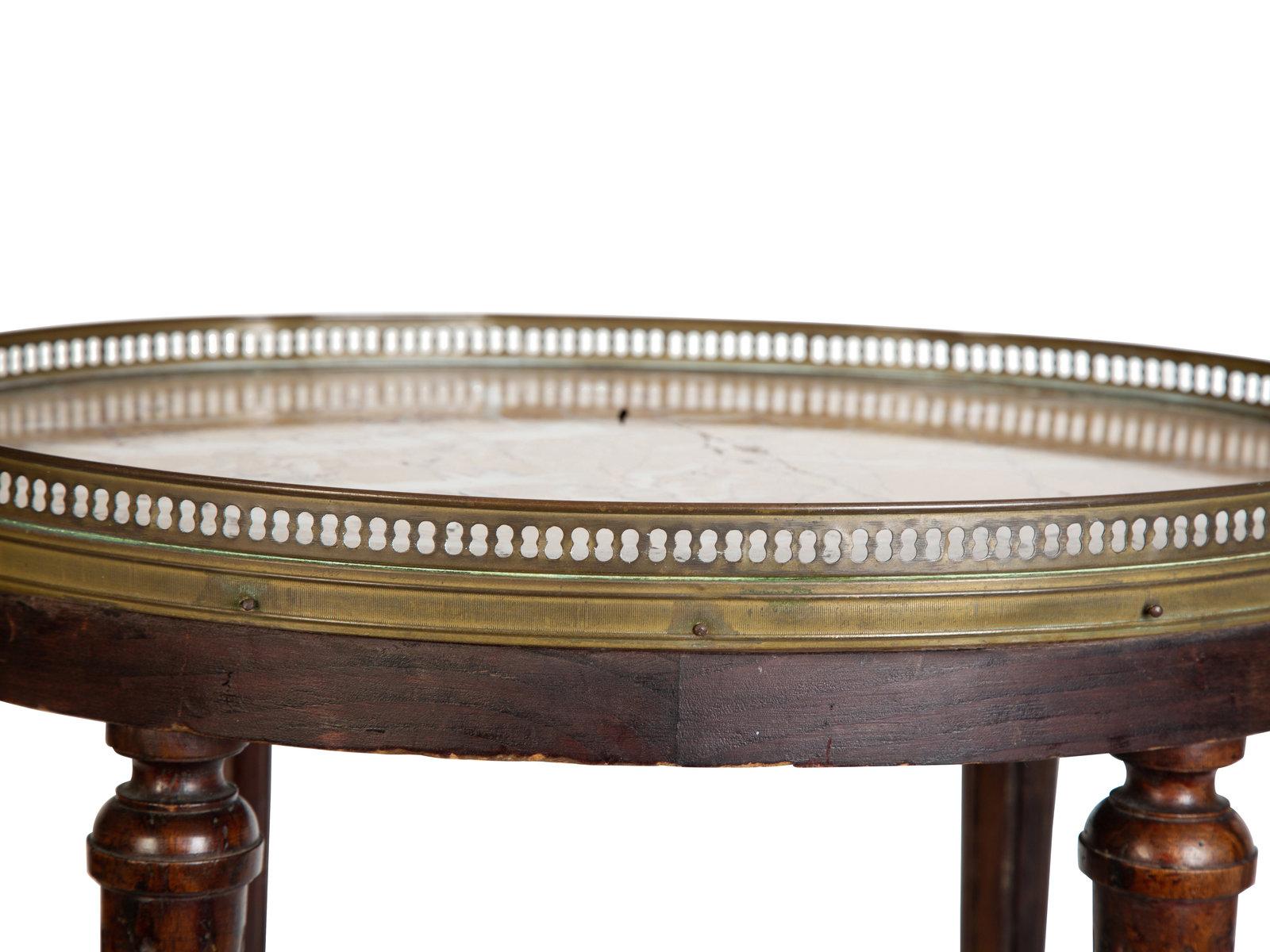 French Round Marble Top Side Table with a Gallery and Reeded Legs, Late 19th Century