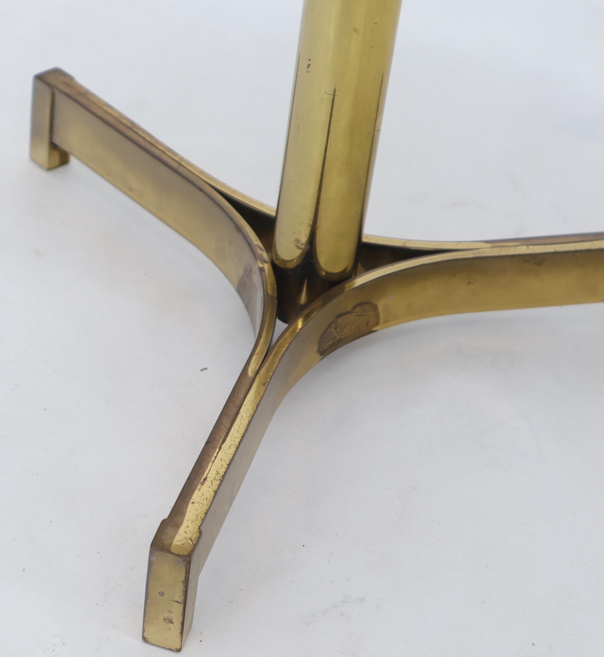 Round Marble Top Tripod Brass Base Legs Occasional Butler Side Table For Sale 1