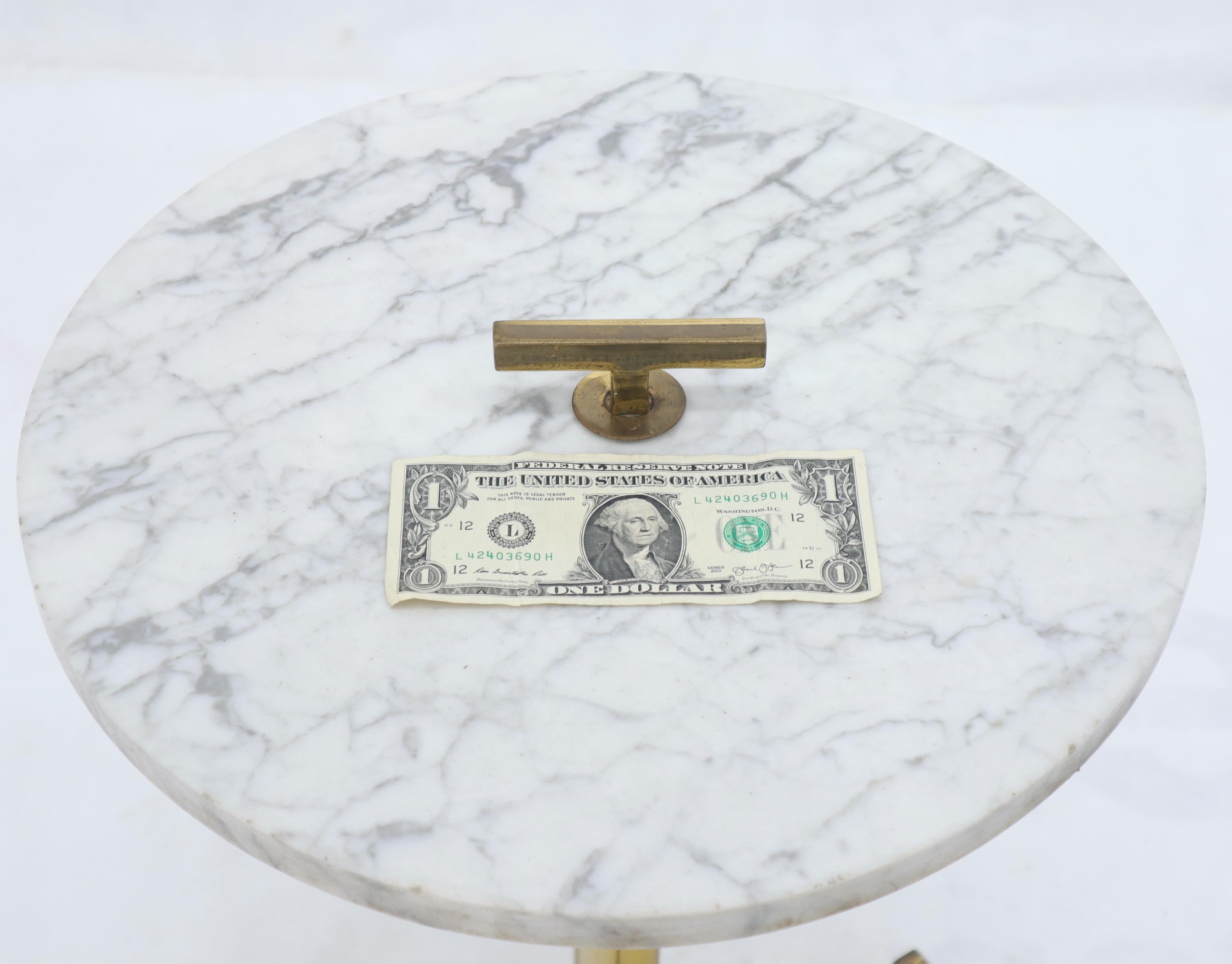 Round Marble Top Tripod Brass Base Legs Occasional Butler Side Table For Sale 2