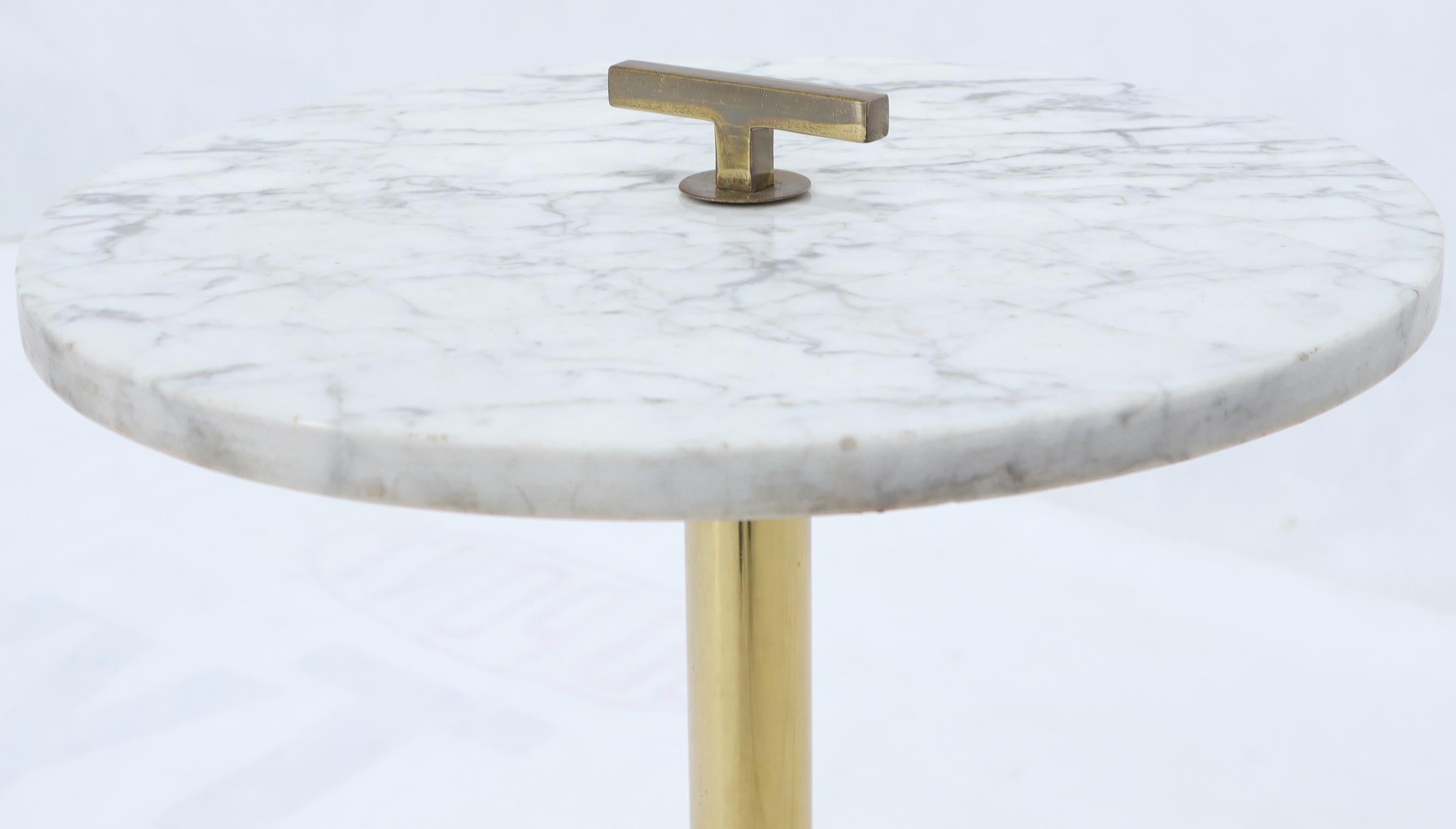 Round Marble Top Tripod Brass Base Legs Occasional Butler Side Table For Sale 3