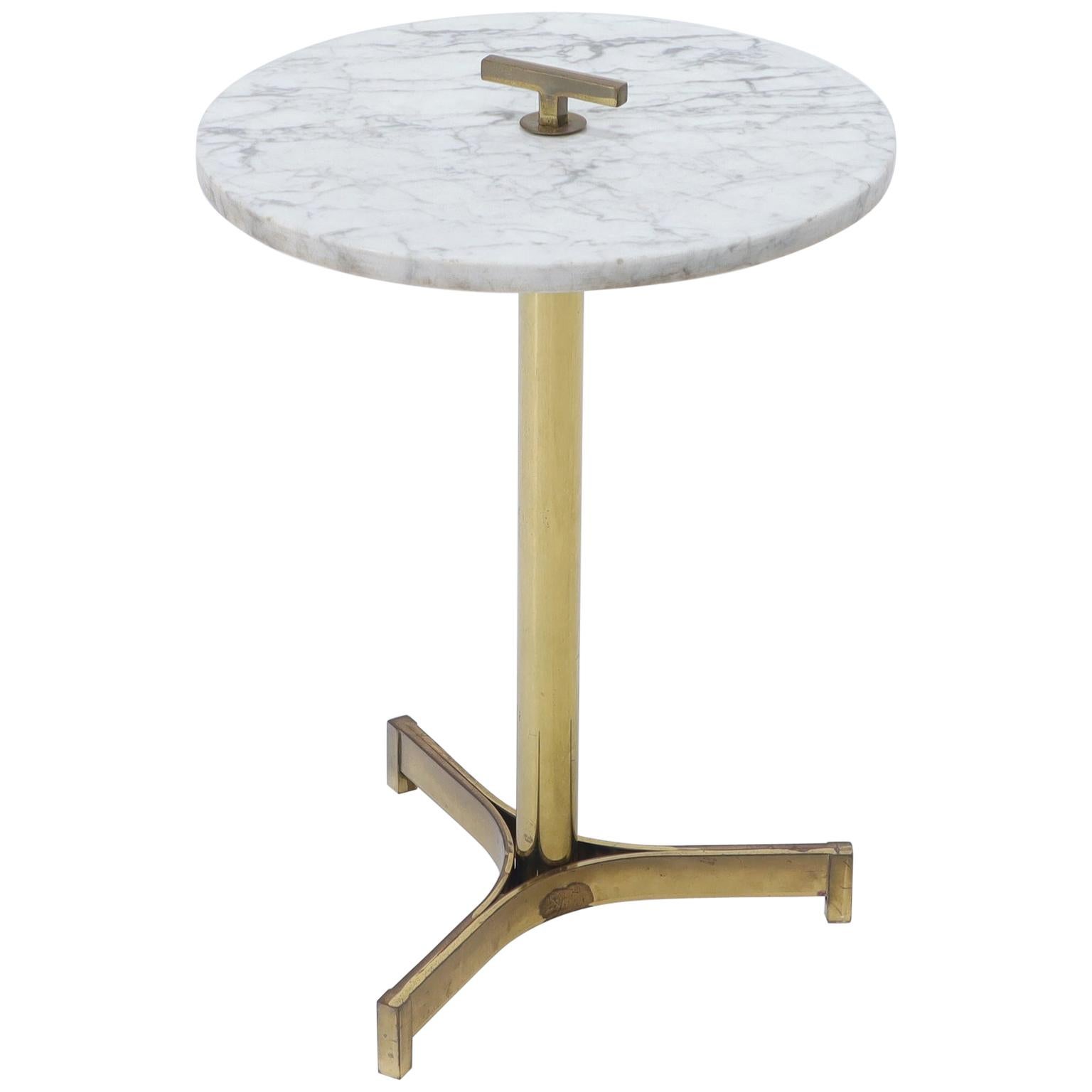 Round Marble Top Tripod Brass Base Legs Occasional Butler Side Table
