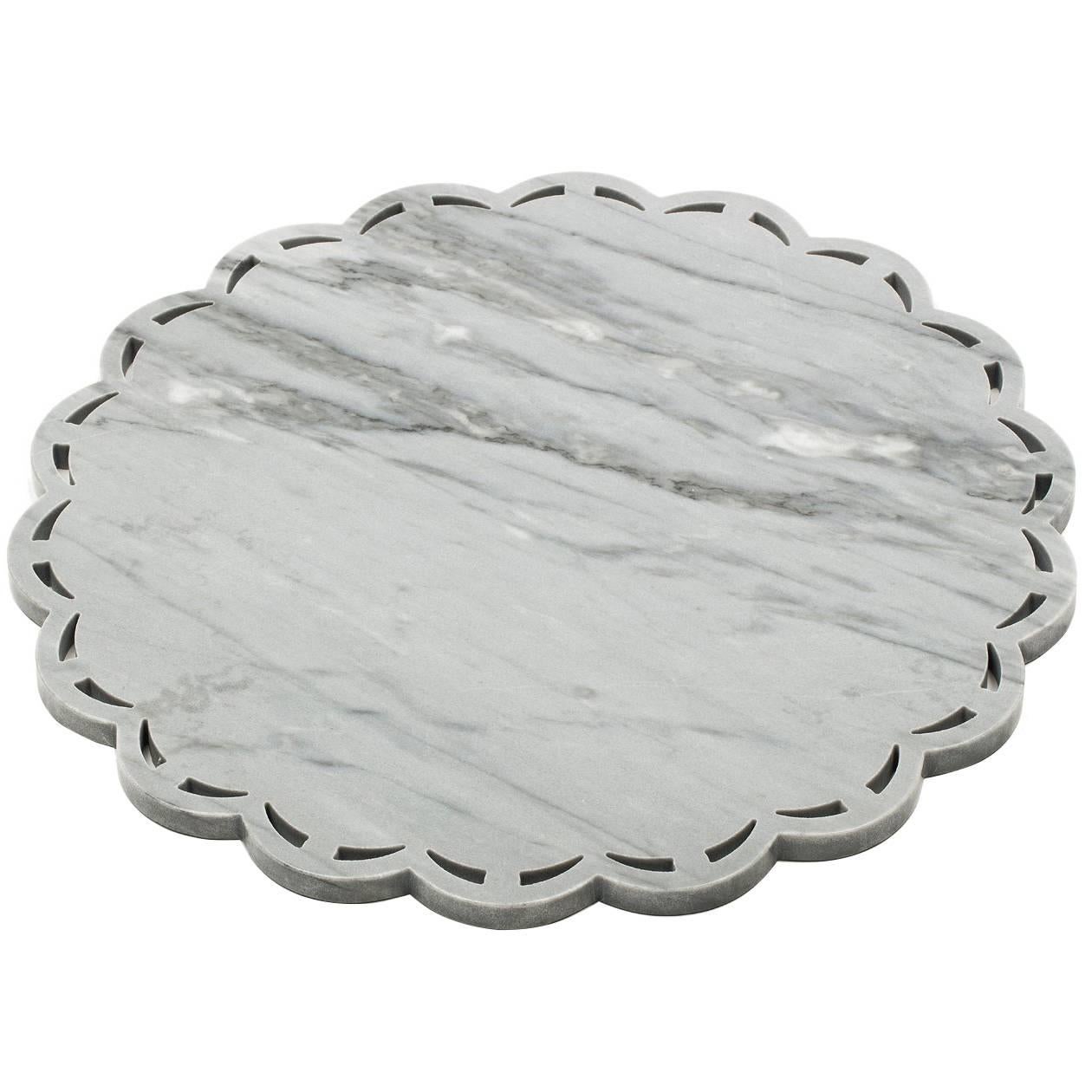 Round Marble Tray or Plate with Lace Edge