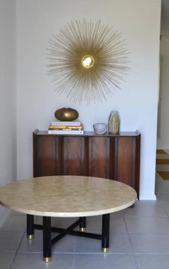 Round Marbleized Cocktail Table on Ebonized Base