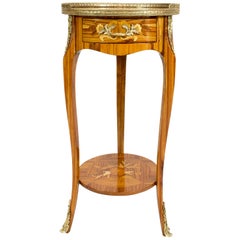 Round Marquetry Side Table, Louis XV Style