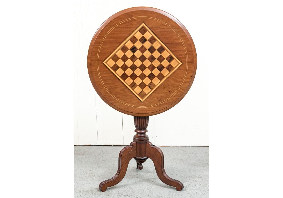 Wood Round Marquetry Tilt Top Games Table For Sale