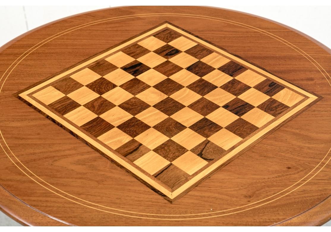 Round Marquetry Tilt Top Games Table For Sale 1