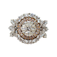 Runder, Marquis- und Prinzessinnen-Diamant-Doppelhalo-Ring aus 18 Karat Weiß- und Roségold