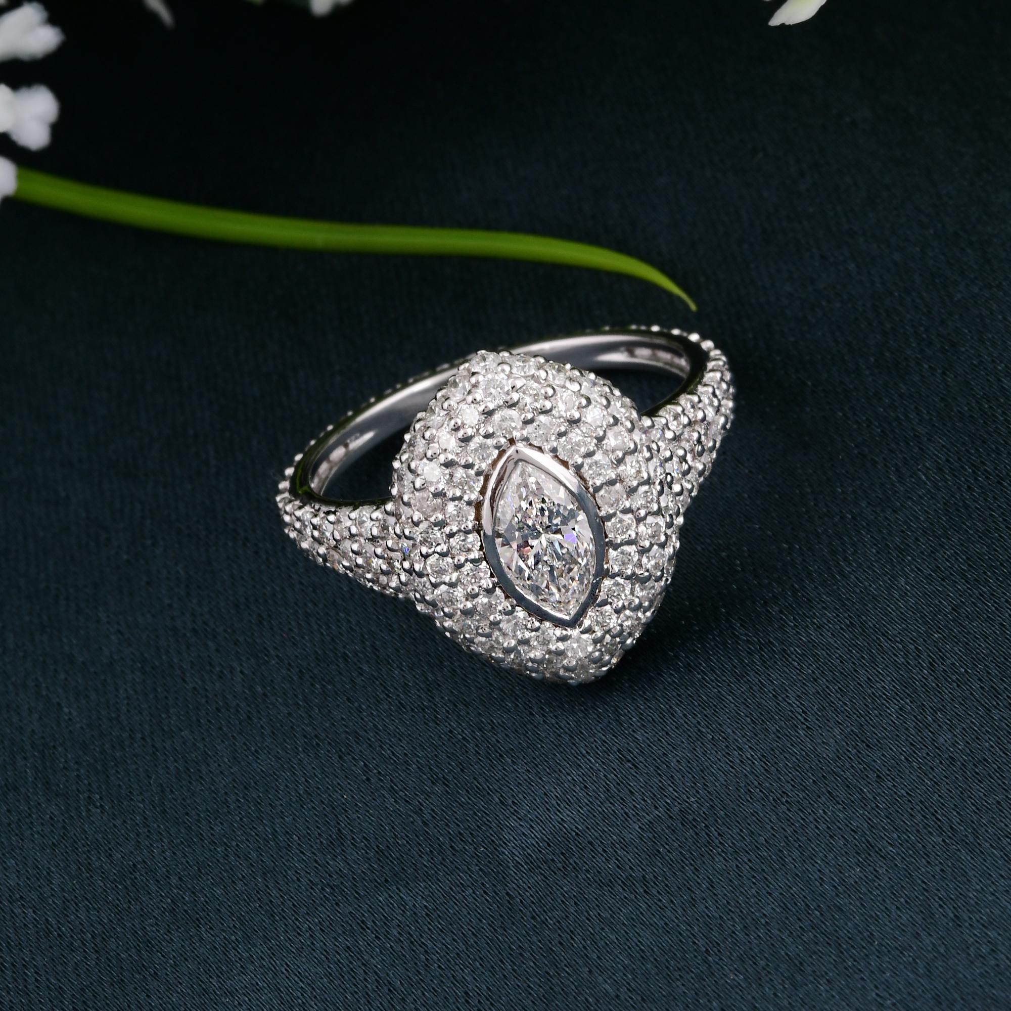 Im Angebot: Runder Marquiseschliff SI/H Diamant-Cluster-Verlobungsring aus 14k Weißgold () 3