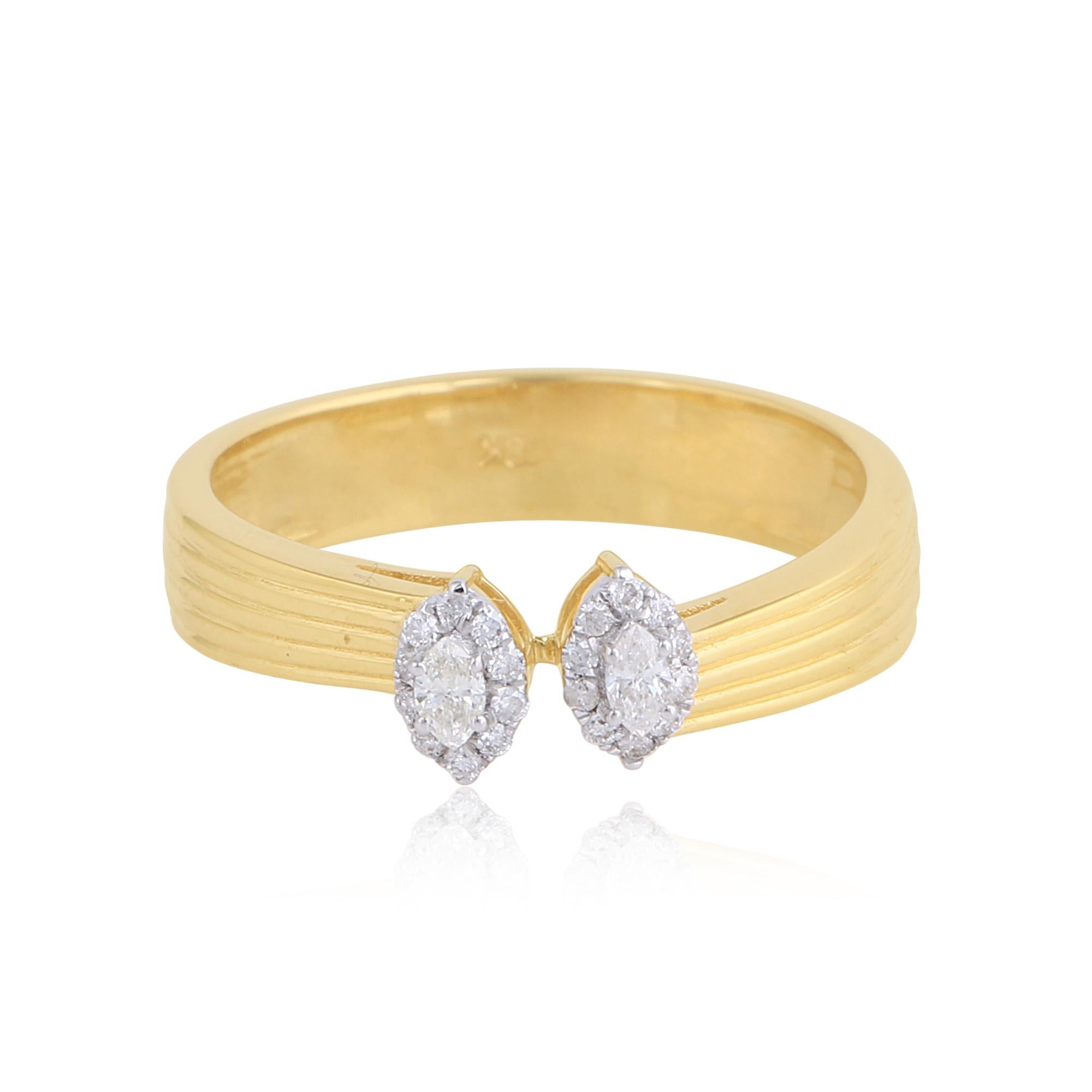 Modern Round Marquise Diamond Wedding Ring 18 Karat Yellow Gold Handmade Fine Jewelry For Sale