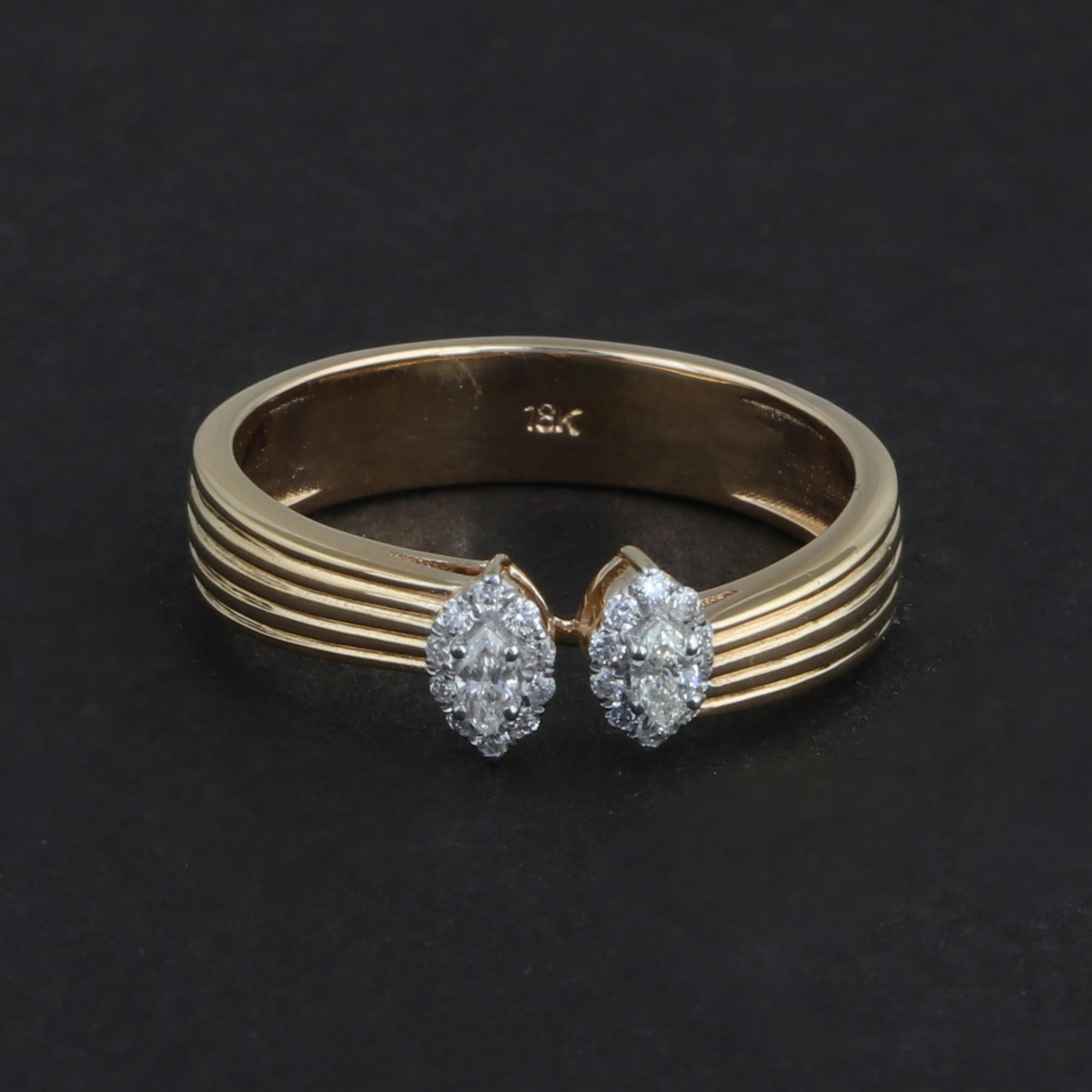 Women's Round Marquise Diamond Wedding Ring 18 Karat Yellow Gold Handmade Fine Jewelry For Sale