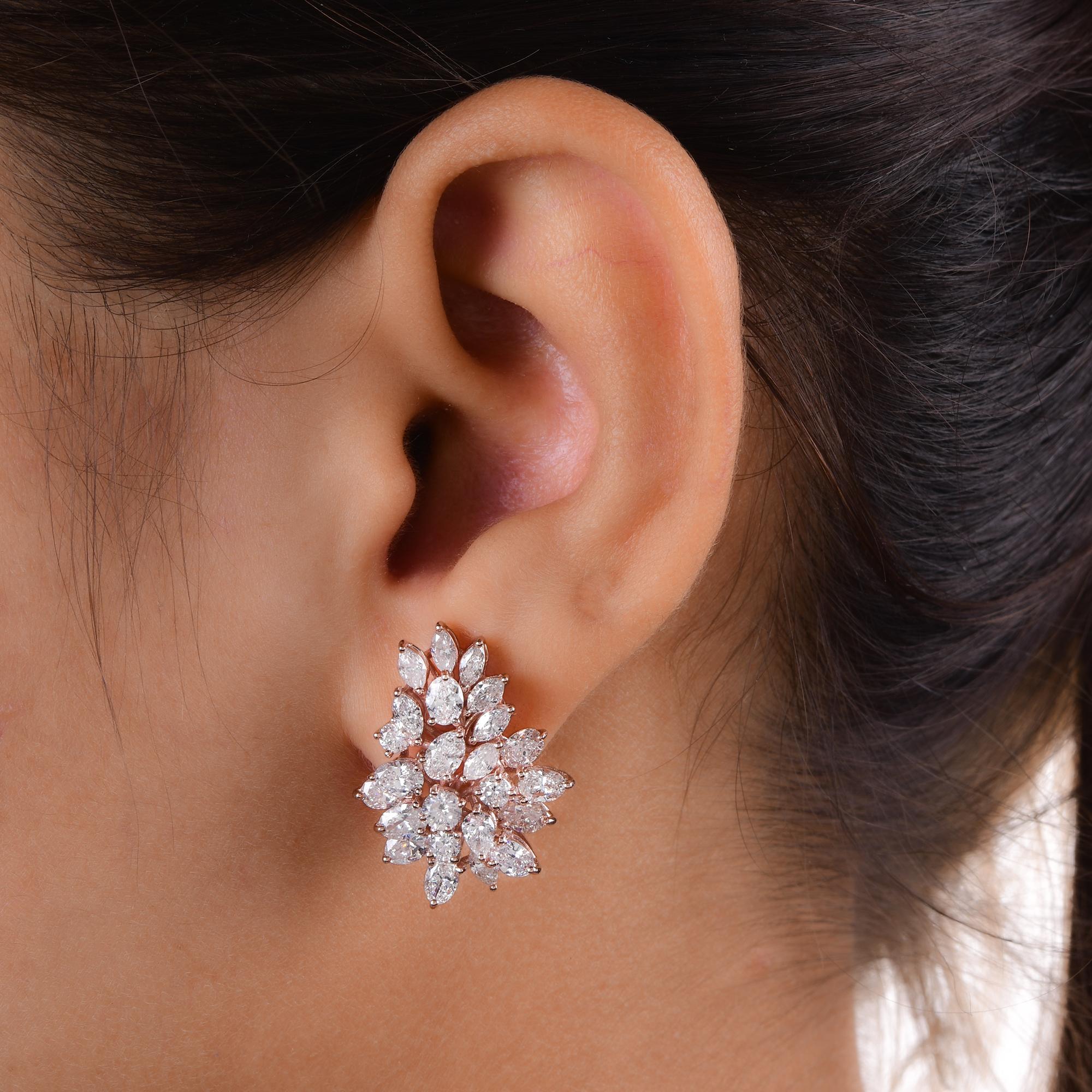 Modern Round Marquise & Oval Diamond Earrings 14 Karat Rose Gold Handmade Fine Jewelry For Sale
