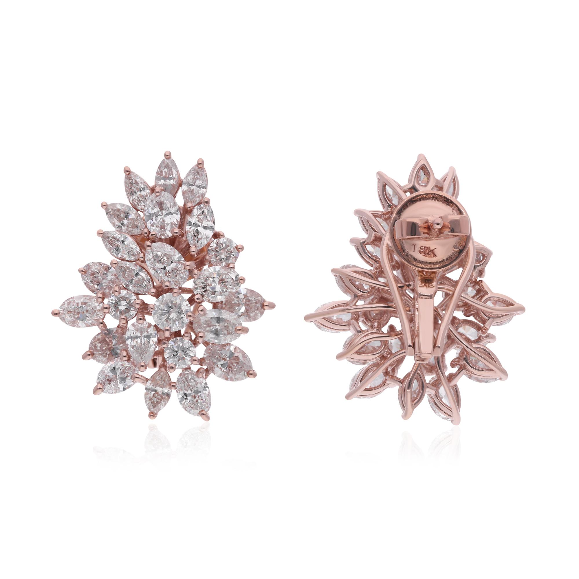 Runde Marquise- und ovale Diamant-Ohrringe aus 14 Karat Roségold, handgefertigter feiner Schmuck (Marquiseschliff) im Angebot