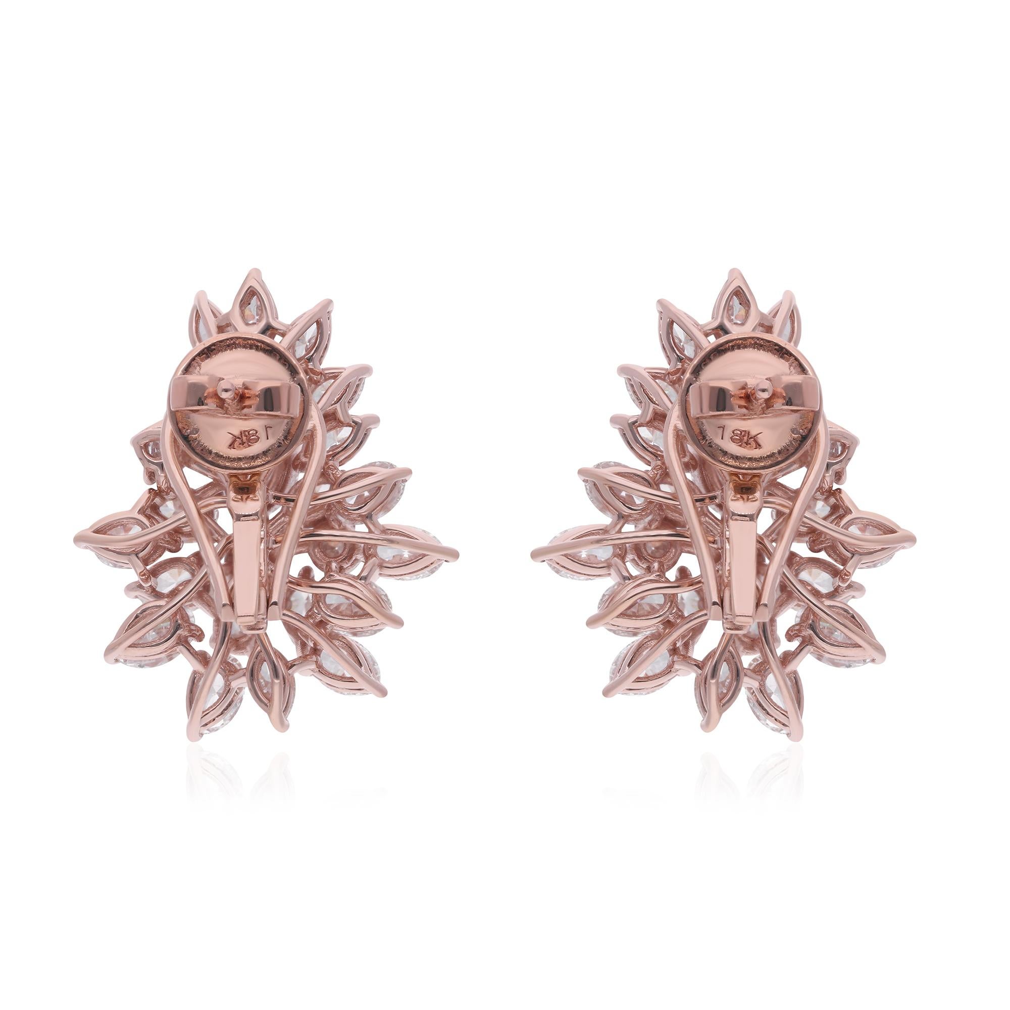 Women's Round Marquise & Oval Diamond Earrings 14 Karat Rose Gold Handmade Fine Jewelry For Sale