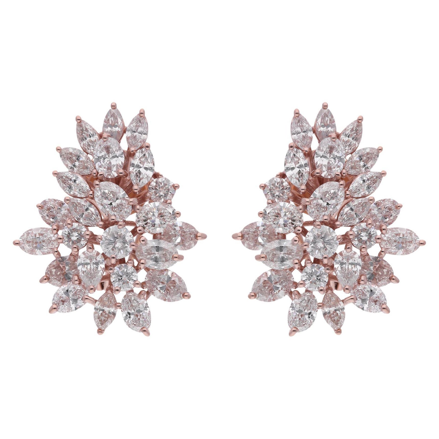 Runde Marquise- und ovale Diamant-Ohrringe aus 14 Karat Roségold, handgefertigter feiner Schmuck