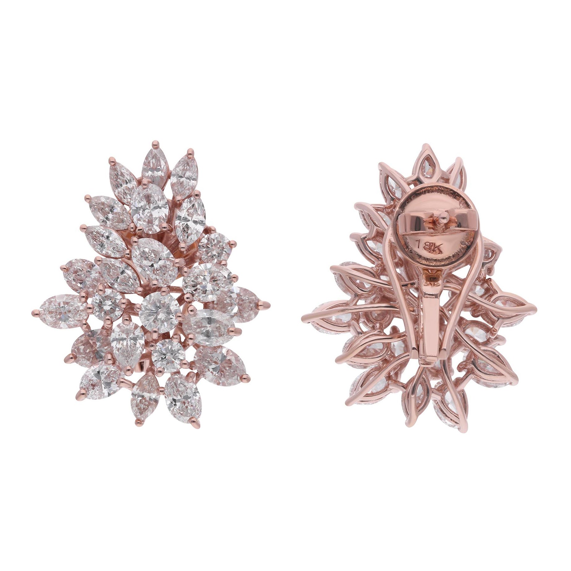 Round Marquise 
Oval Diamond Earrings 14 Karat Rose Gold Handmade Fine Jewelry