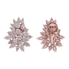 Round Marquise 
Oval Diamond Earrings 14 Karat Rose Gold Handmade Fine Jewelry