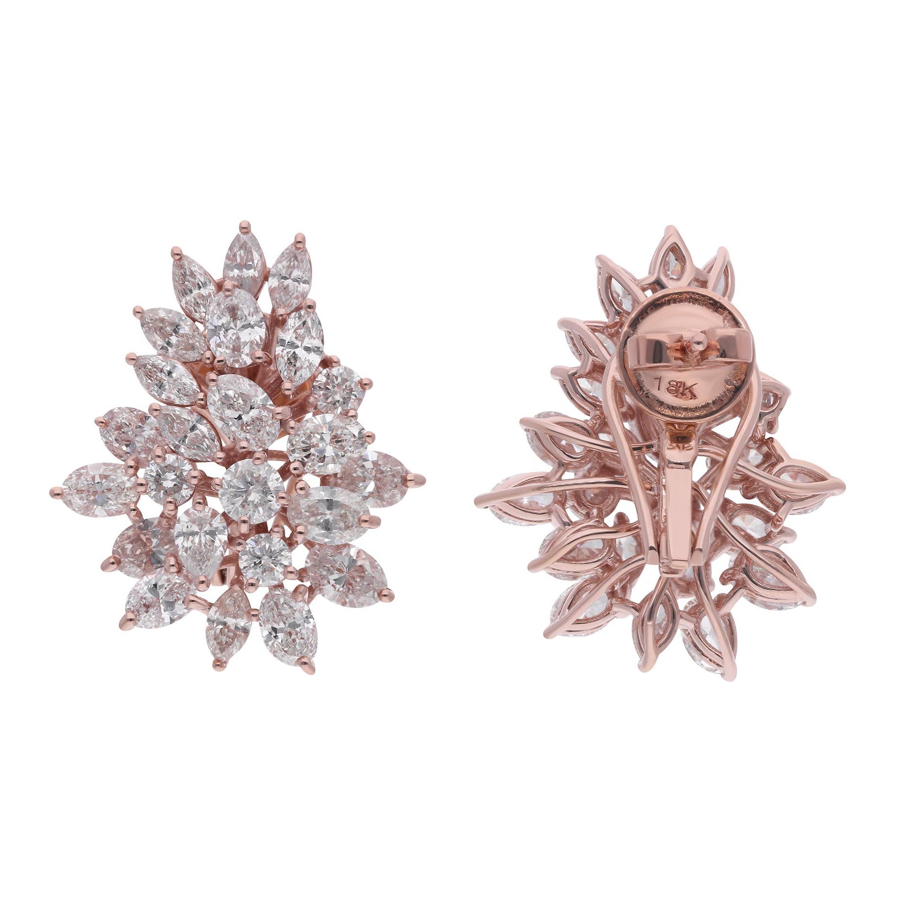 Round Marquise 
Oval Diamond Earrings 18 Karat Rose Gold Handmade Fine Jewelry